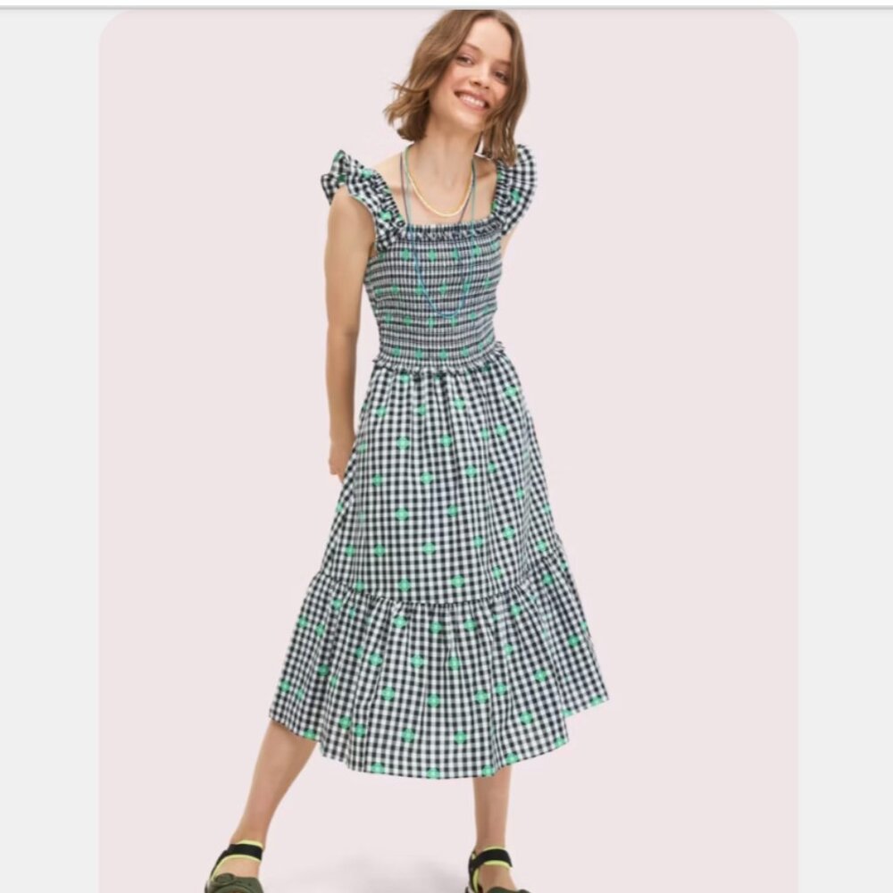 Kate Spade New York Gingham Voile MIDI Dress NWOT  - 100% Cotton - Size L